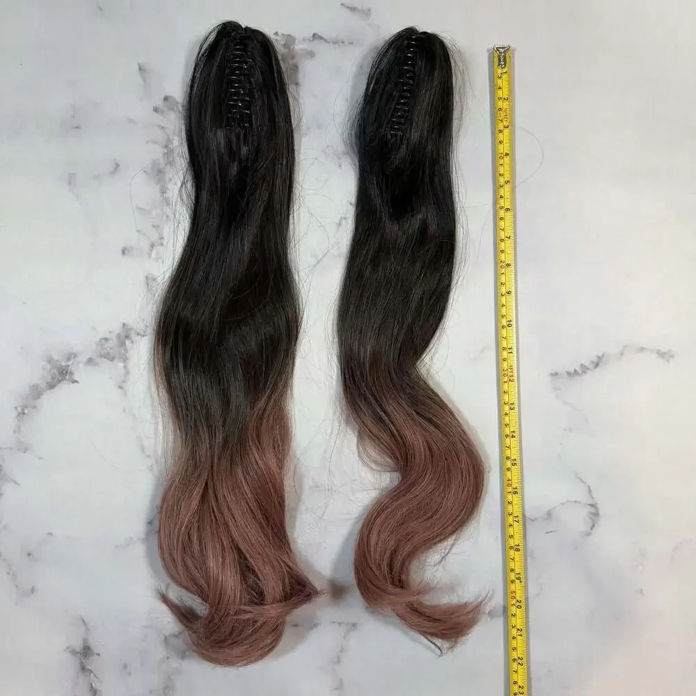 2-Piece Ombre Black to Pink Synthetic Claw Clip-In Ponytail Hair Extensions